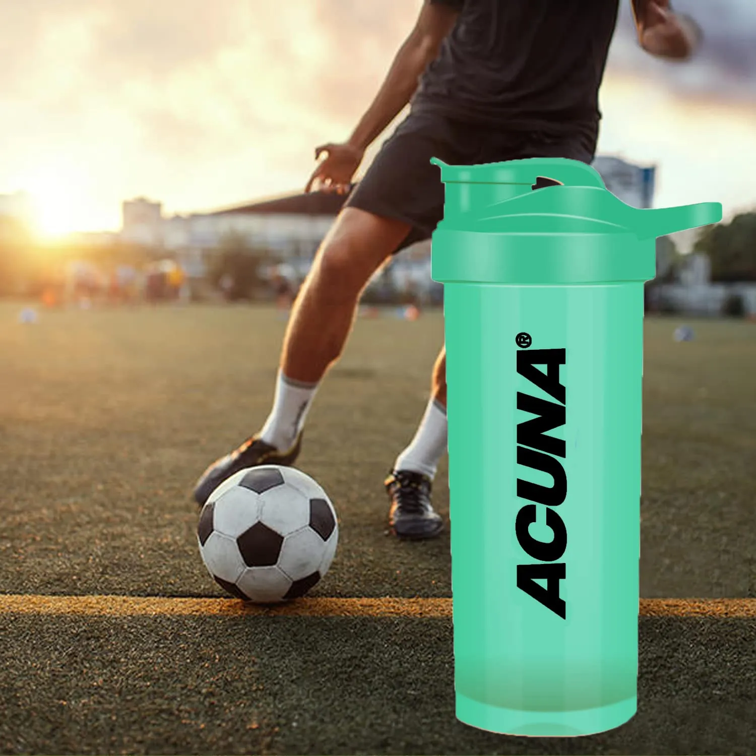 ACUNA Shaker Bottle For Protein Powder 700 ml - Protein Shaker Bottle With Mixer Ball, BPA Free Leak Proof Screw On Lid With Flip Top, Sports Gym Supplement Protein Powder Shake Bottle (Green) Green