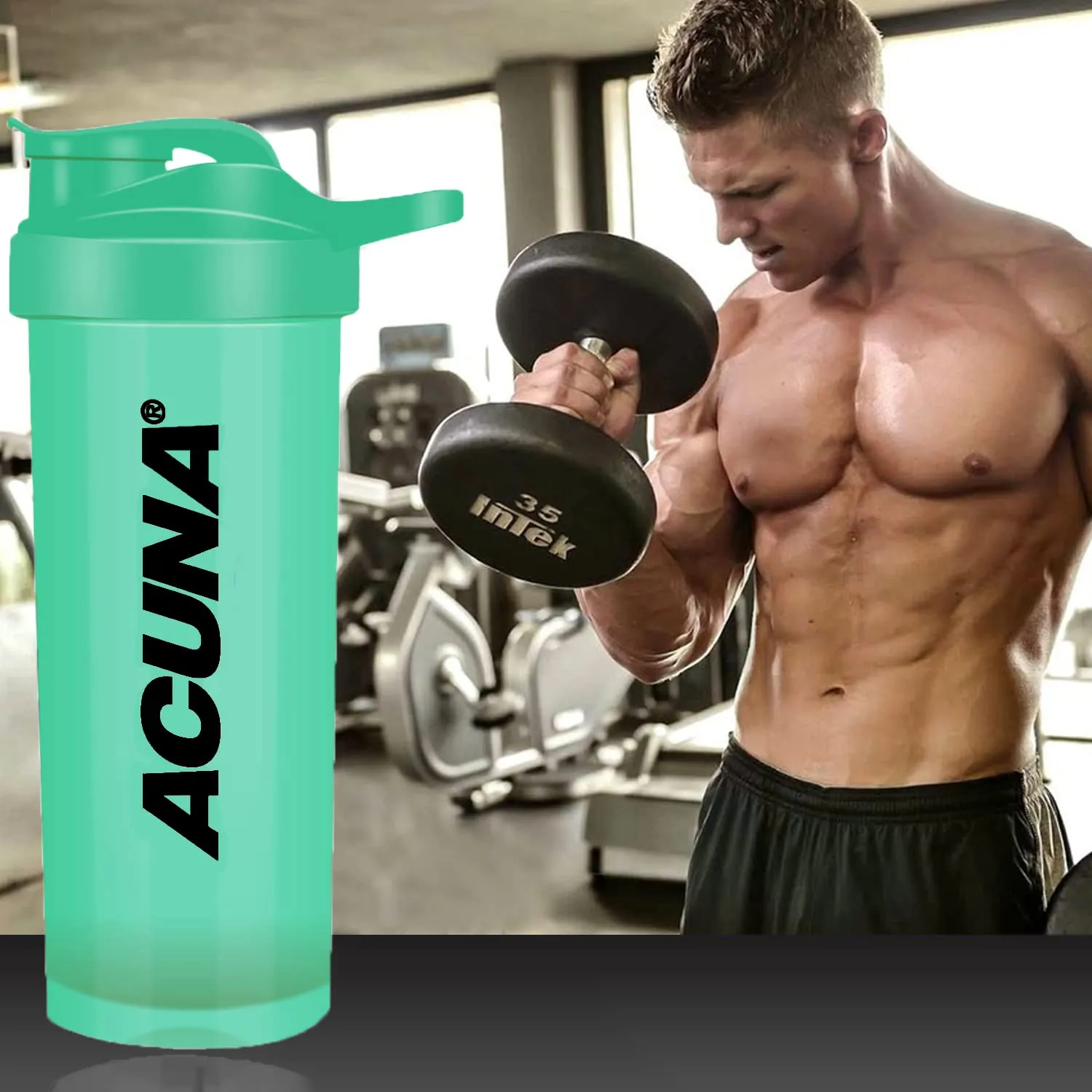 ACUNA Shaker Bottle For Protein Powder 700 ml - Protein Shaker Bottle With Mixer Ball, BPA Free Leak Proof Screw On Lid With Flip Top, Sports Gym Supplement Protein Powder Shake Bottle (Green) Green