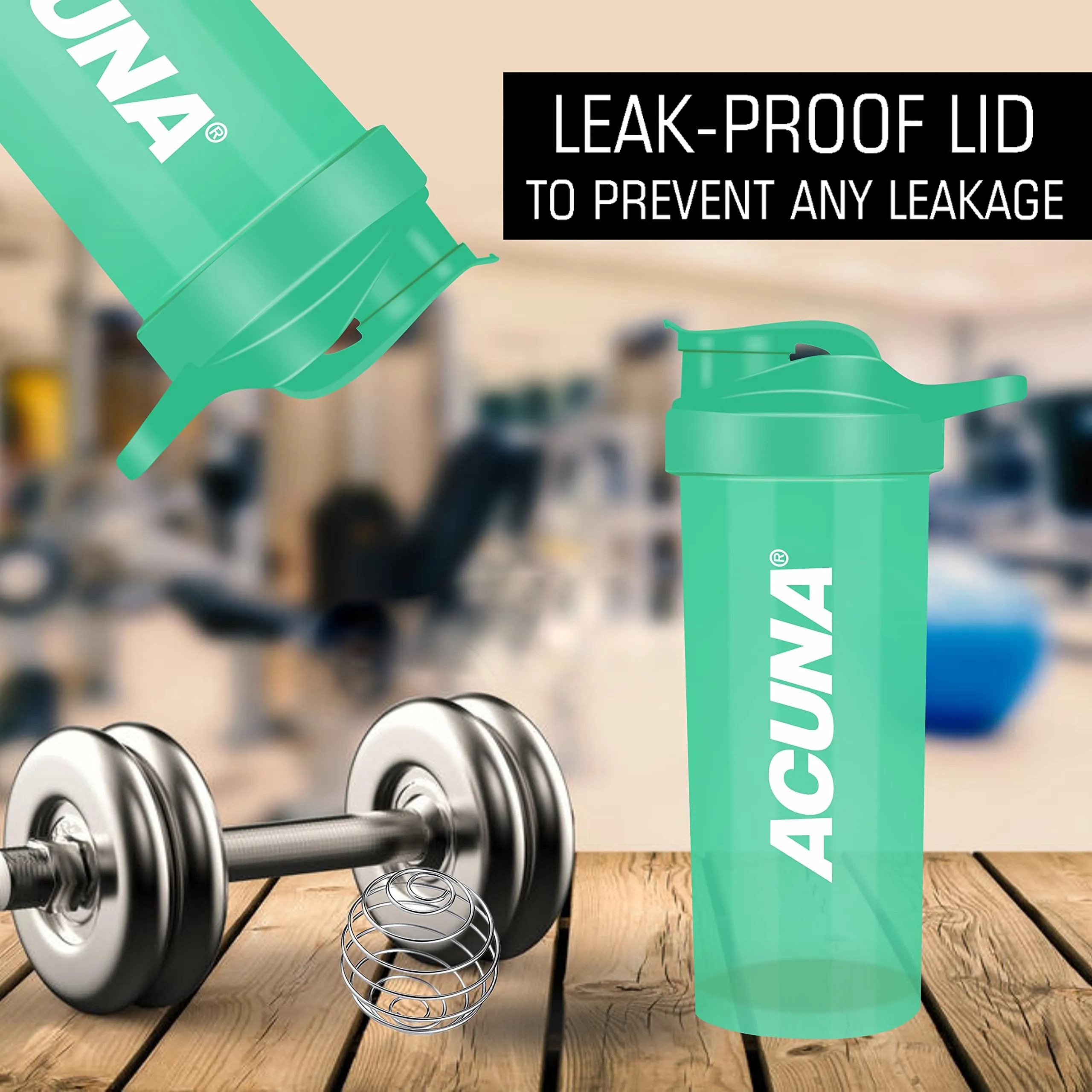 ACUNA Shaker Bottle For Protein Powder 700 ml - Protein Shaker Bottle With Mixer Ball, BPA Free Leak Proof Screw On Lid With Flip Top, Sports Gym Supplement Protein Powder Shake Bottle (Green) Green