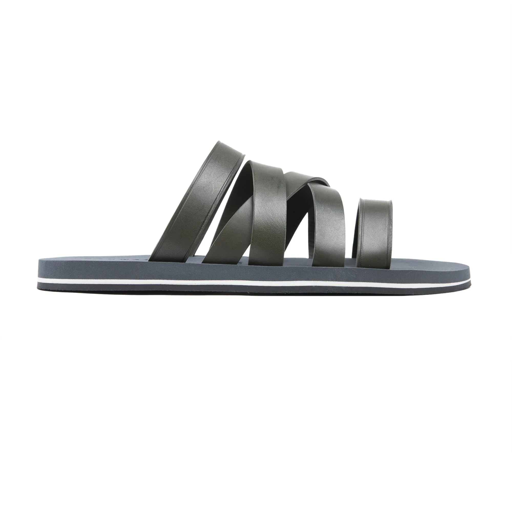 asymmetrical multi-strapped sandal with micro sole