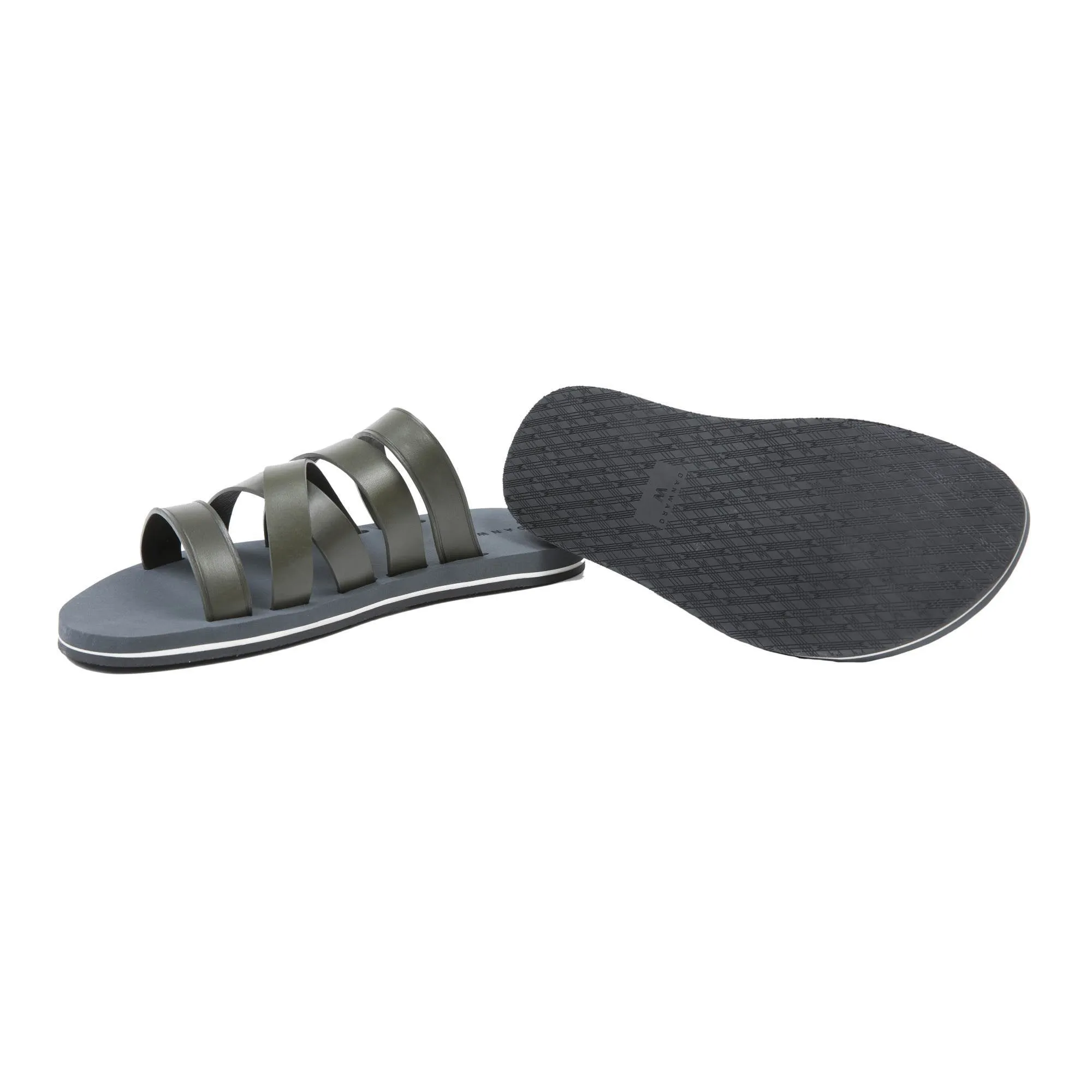 asymmetrical multi-strapped sandal with micro sole