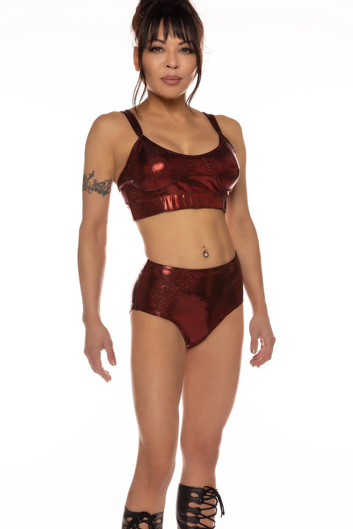 Bottoms, Ruby Red Twinkle (mid-waist, high-leg, scrunch-back)