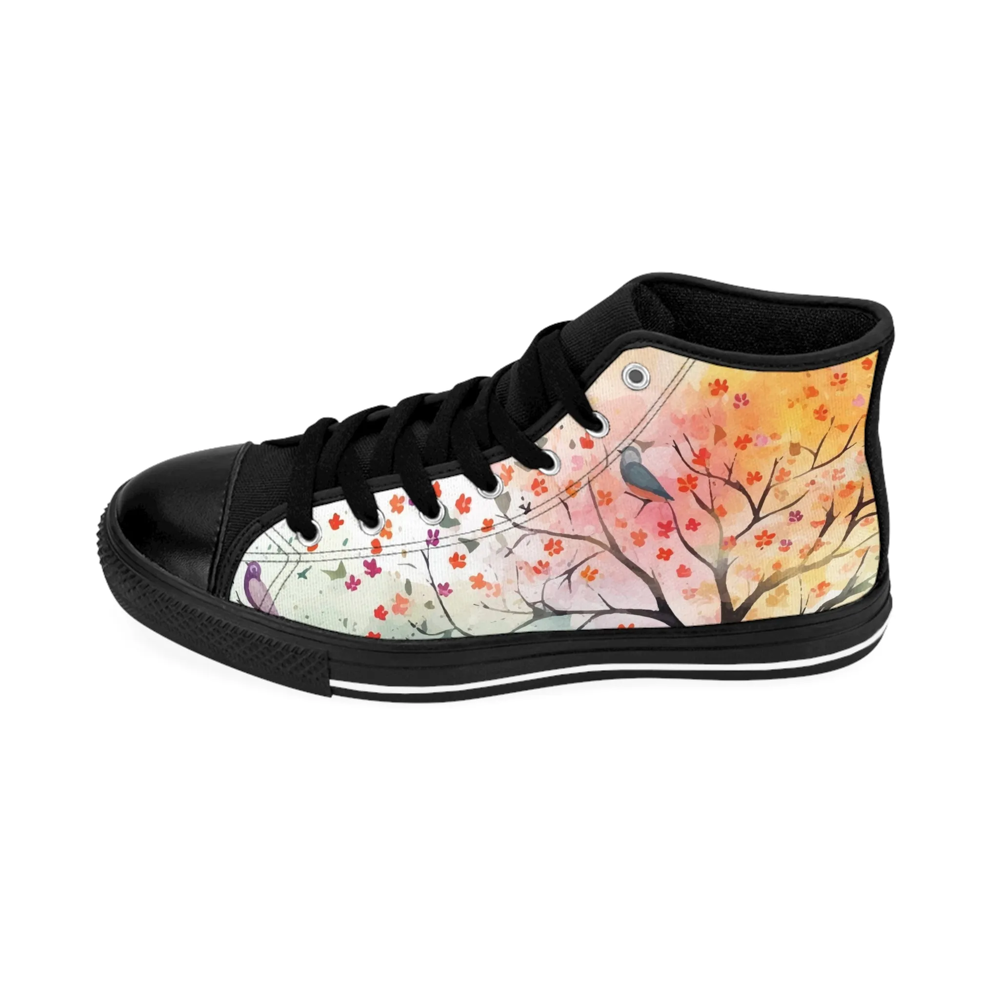 Colorful Watercolor Tree and Bird Women's Classic Sneakers