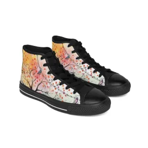 Colorful Watercolor Tree and Bird Women's Classic Sneakers