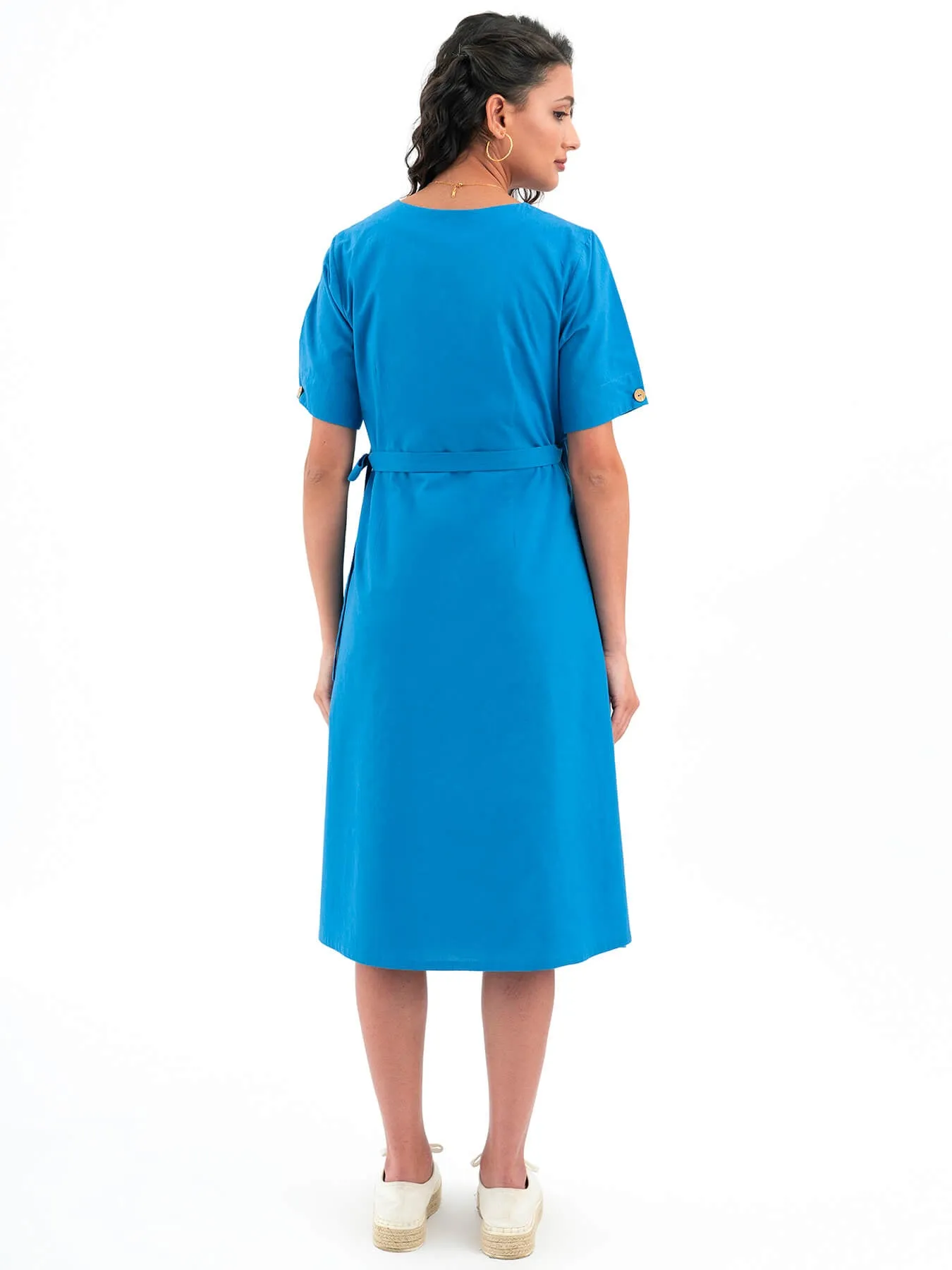 Cotton Poplin Wrap Dress - Blue