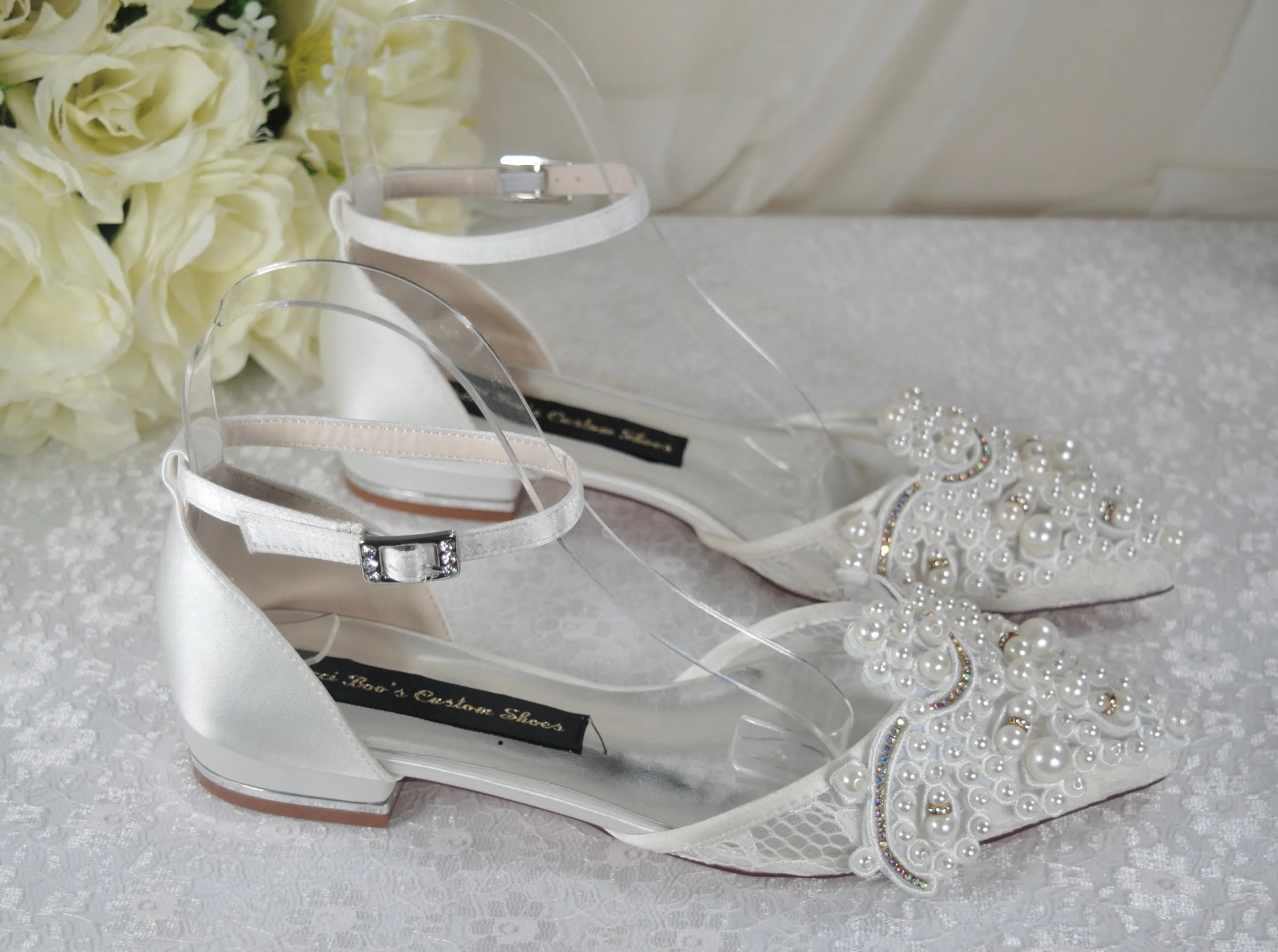 Crochet Lace Flats - Large Pearl Appliqué