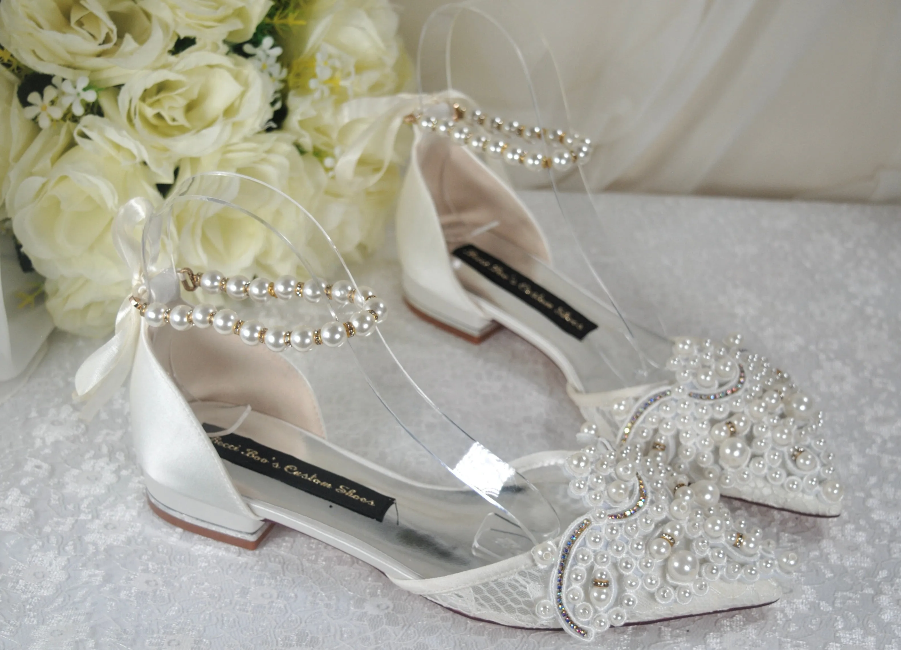 Crochet Lace Flats - Large Pearl Appliqué