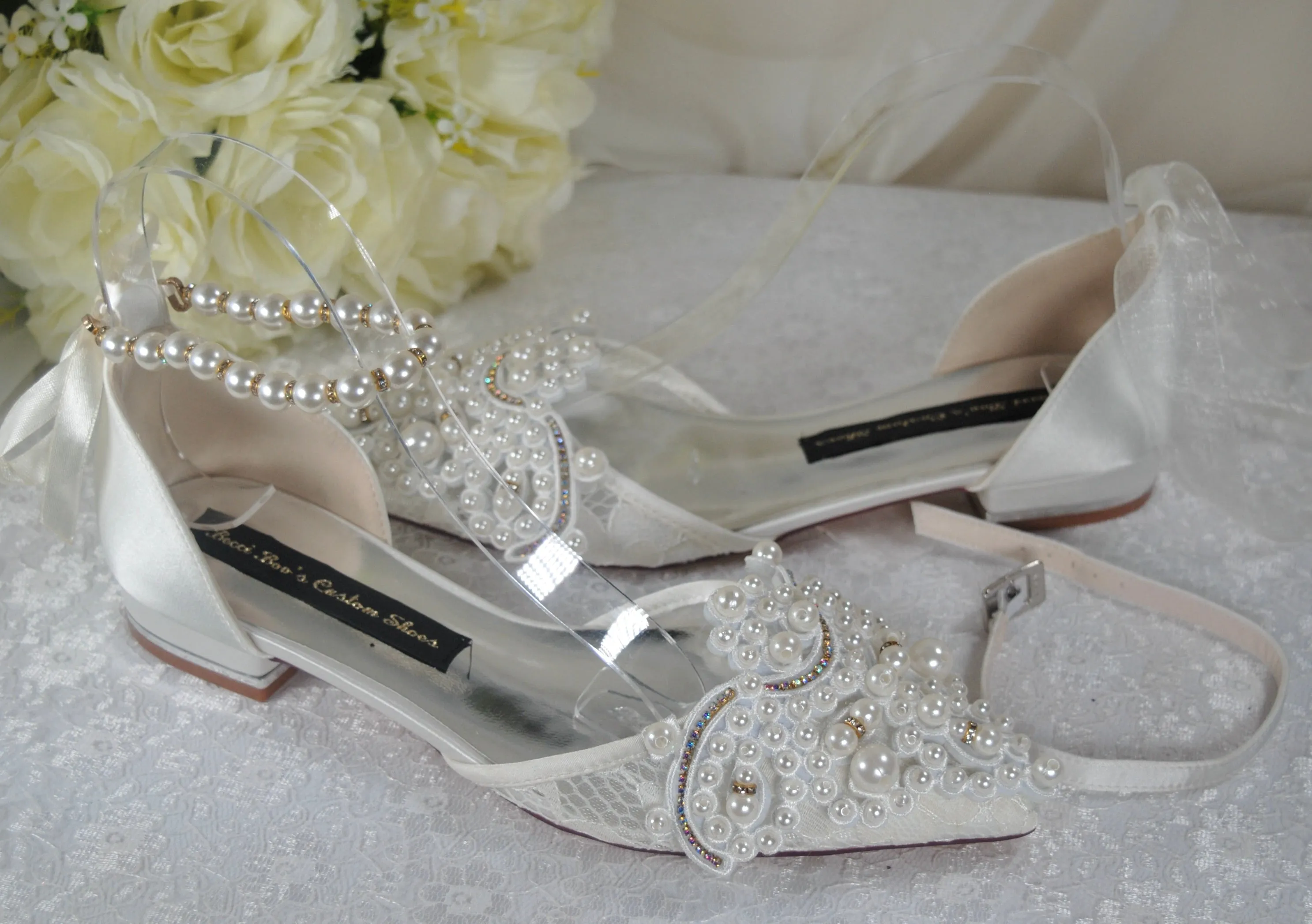Crochet Lace Flats - Large Pearl Appliqué