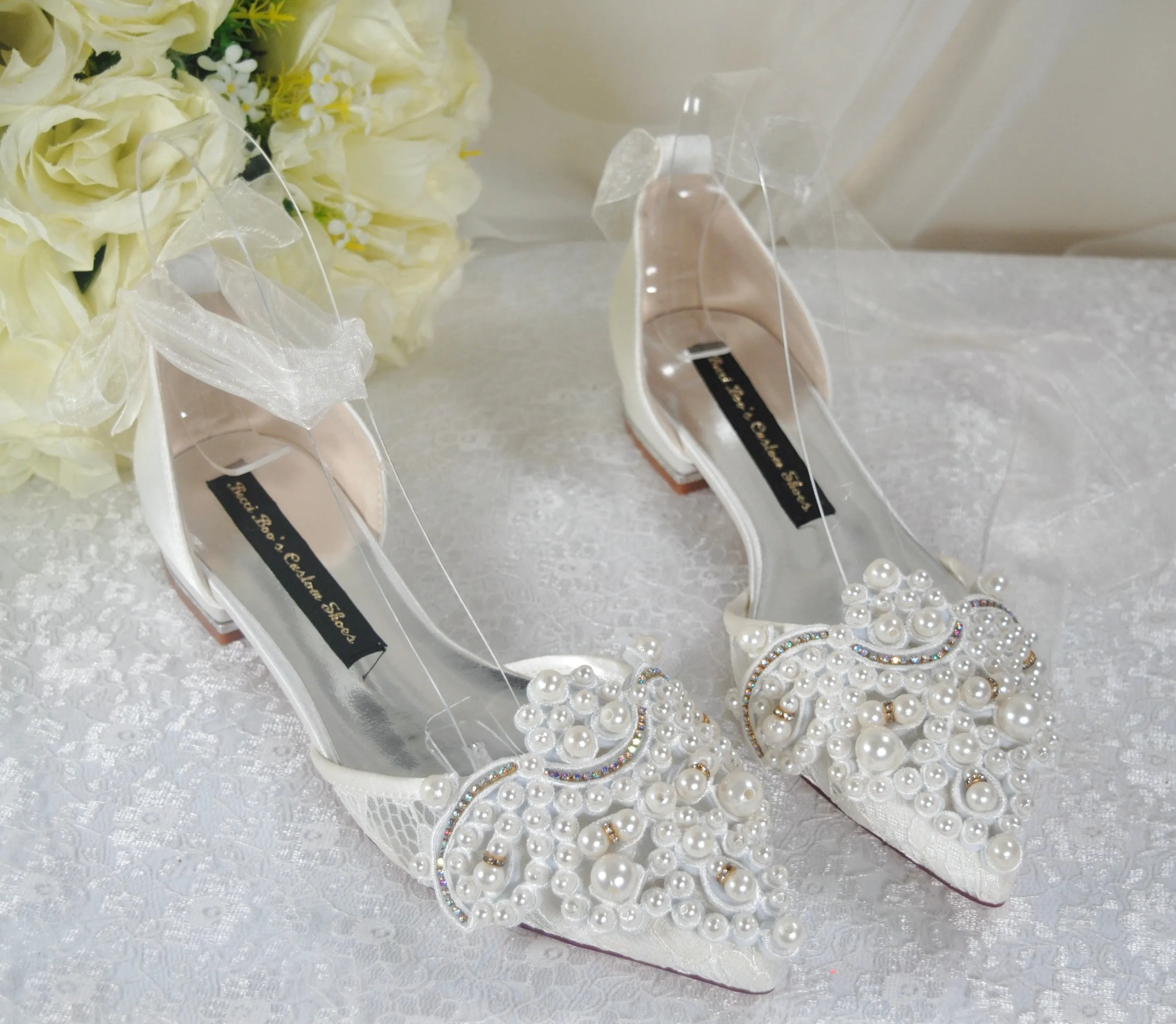 Crochet Lace Flats - Large Pearl Appliqué