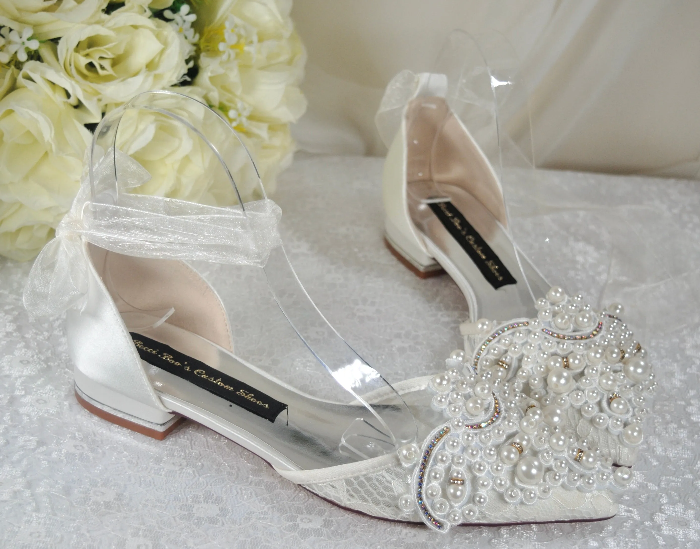 Crochet Lace Flats - Large Pearl Appliqué