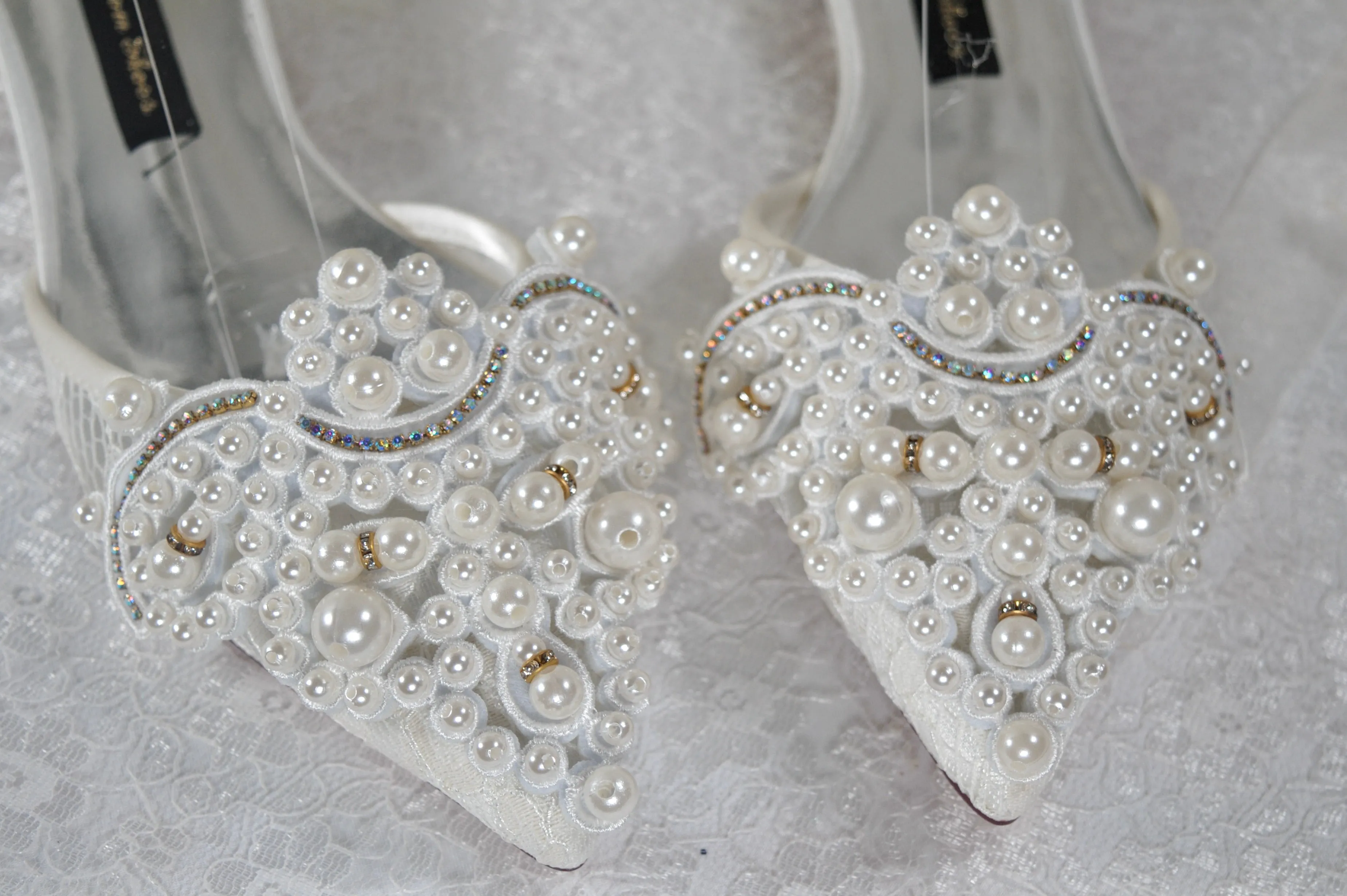 Crochet Lace Flats - Large Pearl Appliqué