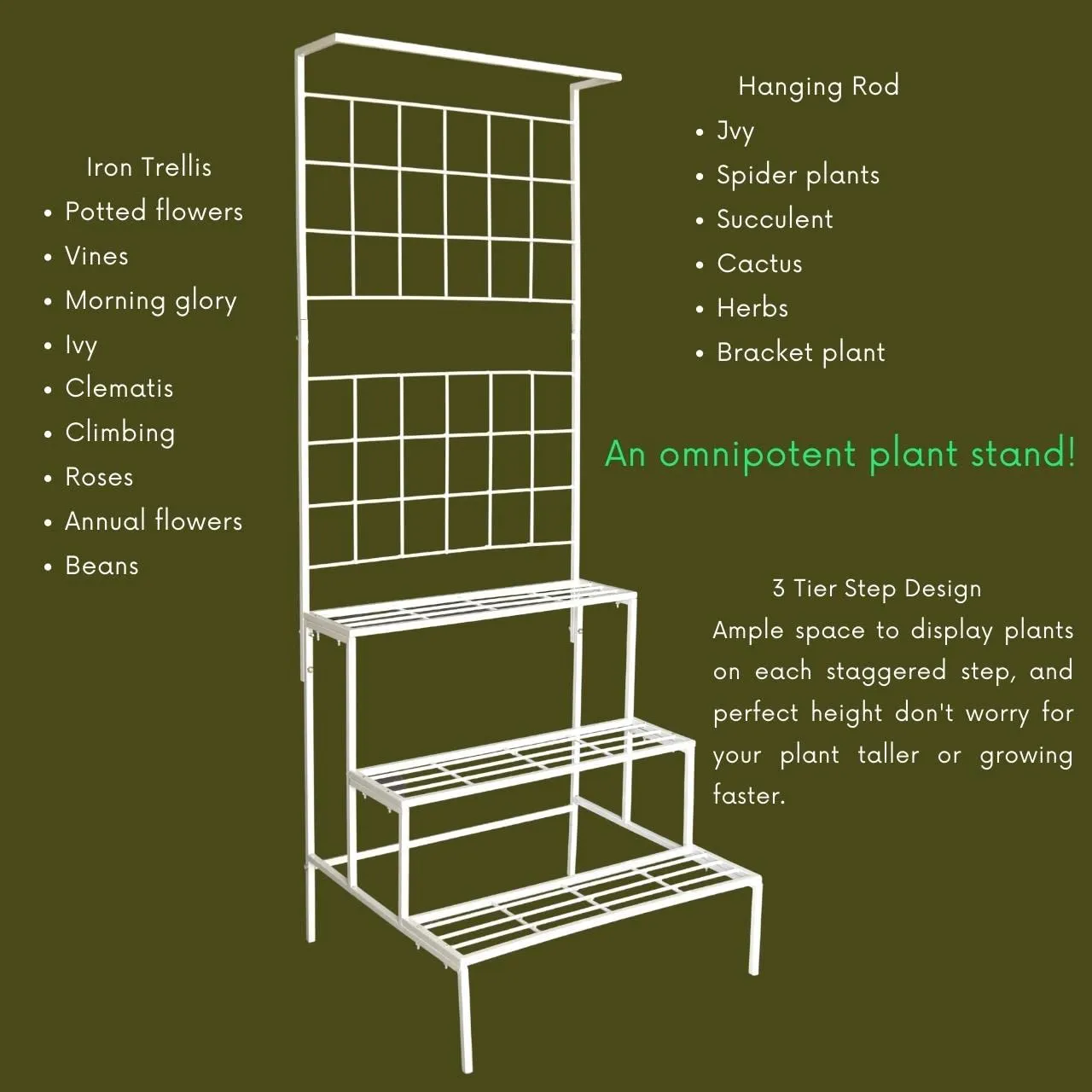 ecofynd Bloom Plant Stand for Balcony, 4 Tier Metal Planter Holder for Living Room, 3 Steps Flower Pot Stand for Multi Plants, Big Rack for Home Indoor Outdoor Garden (PS007-WHT)