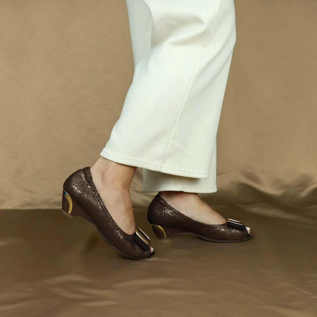 [EXTRA 20% off at cart] Vintage Print Arch-support Pumps with Ribbon Buckle [ODD SIZES LEFT]]