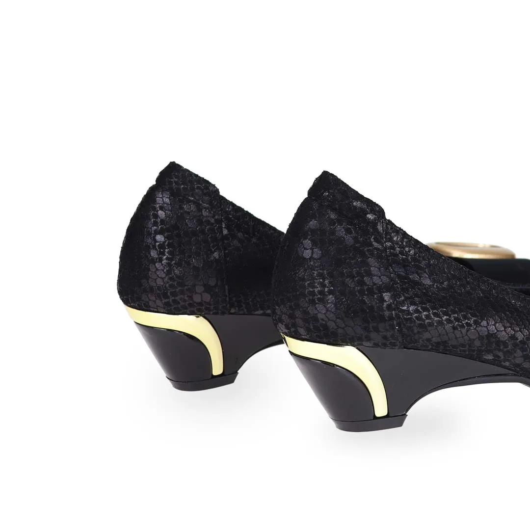 [EXTRA 20% off at cart] Vintage Print Arch-support Pumps with Ribbon Buckle [ODD SIZES LEFT]]