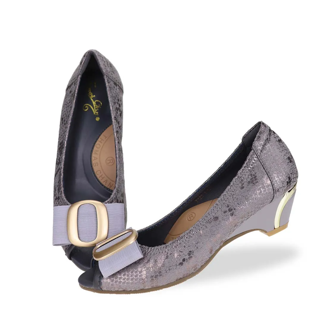 [EXTRA 20% off at cart] Vintage Print Arch-support Pumps with Ribbon Buckle [ODD SIZES LEFT]]