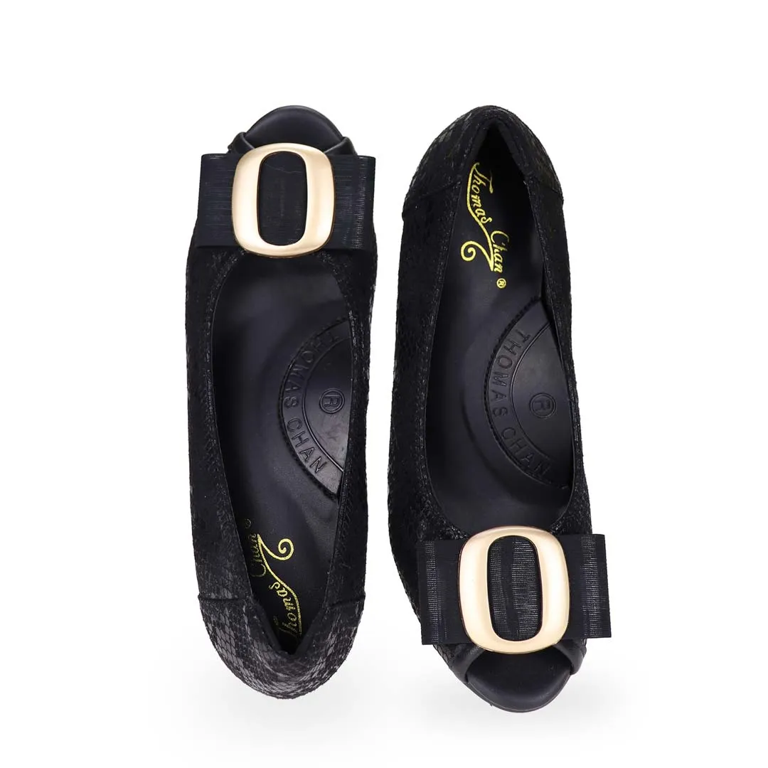[EXTRA 20% off at cart] Vintage Print Arch-support Pumps with Ribbon Buckle [ODD SIZES LEFT]]