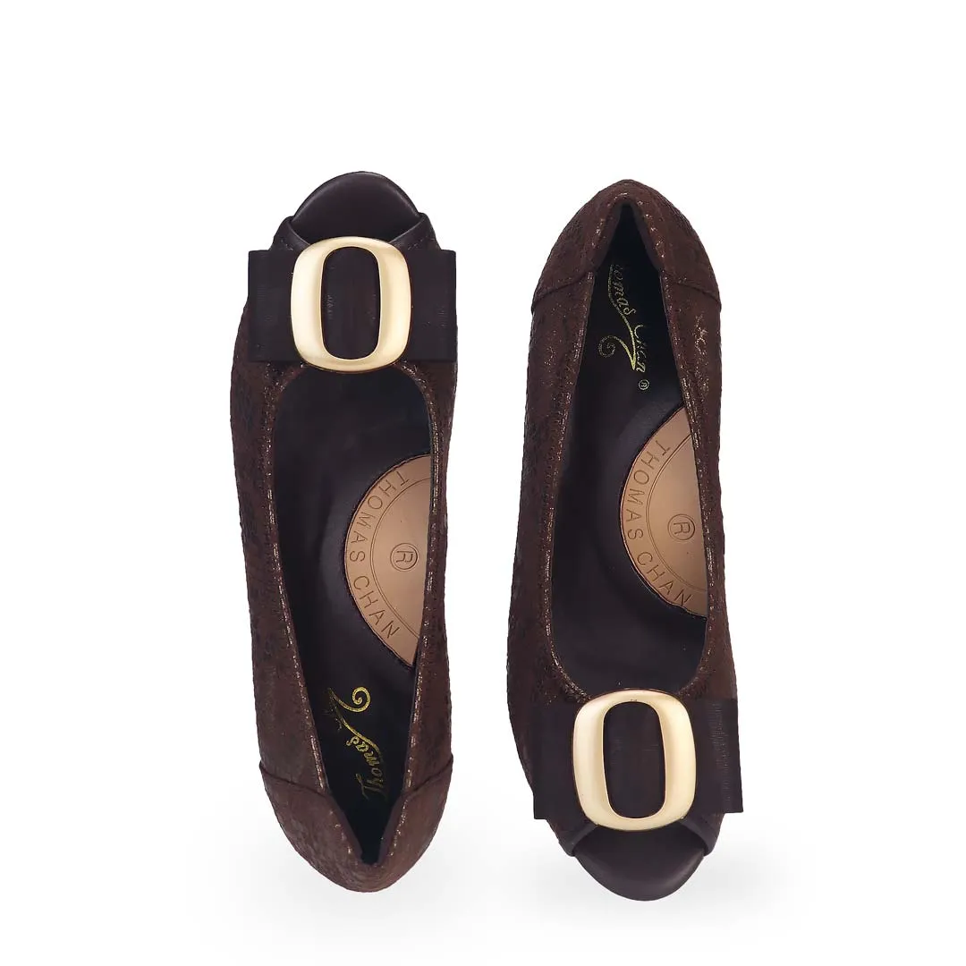 [EXTRA 20% off at cart] Vintage Print Arch-support Pumps with Ribbon Buckle [ODD SIZES LEFT]]