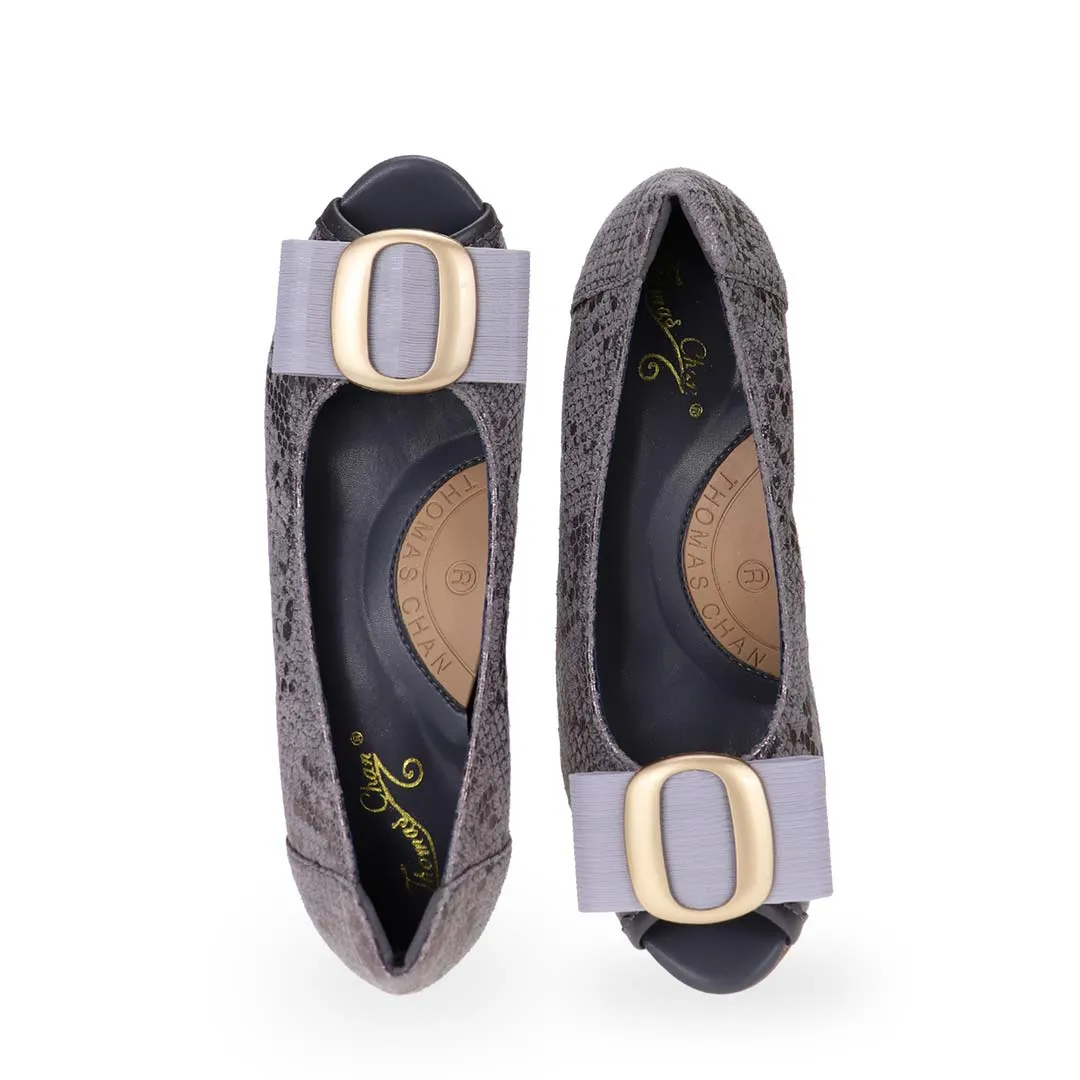 [EXTRA 20% off at cart] Vintage Print Arch-support Pumps with Ribbon Buckle [ODD SIZES LEFT]]