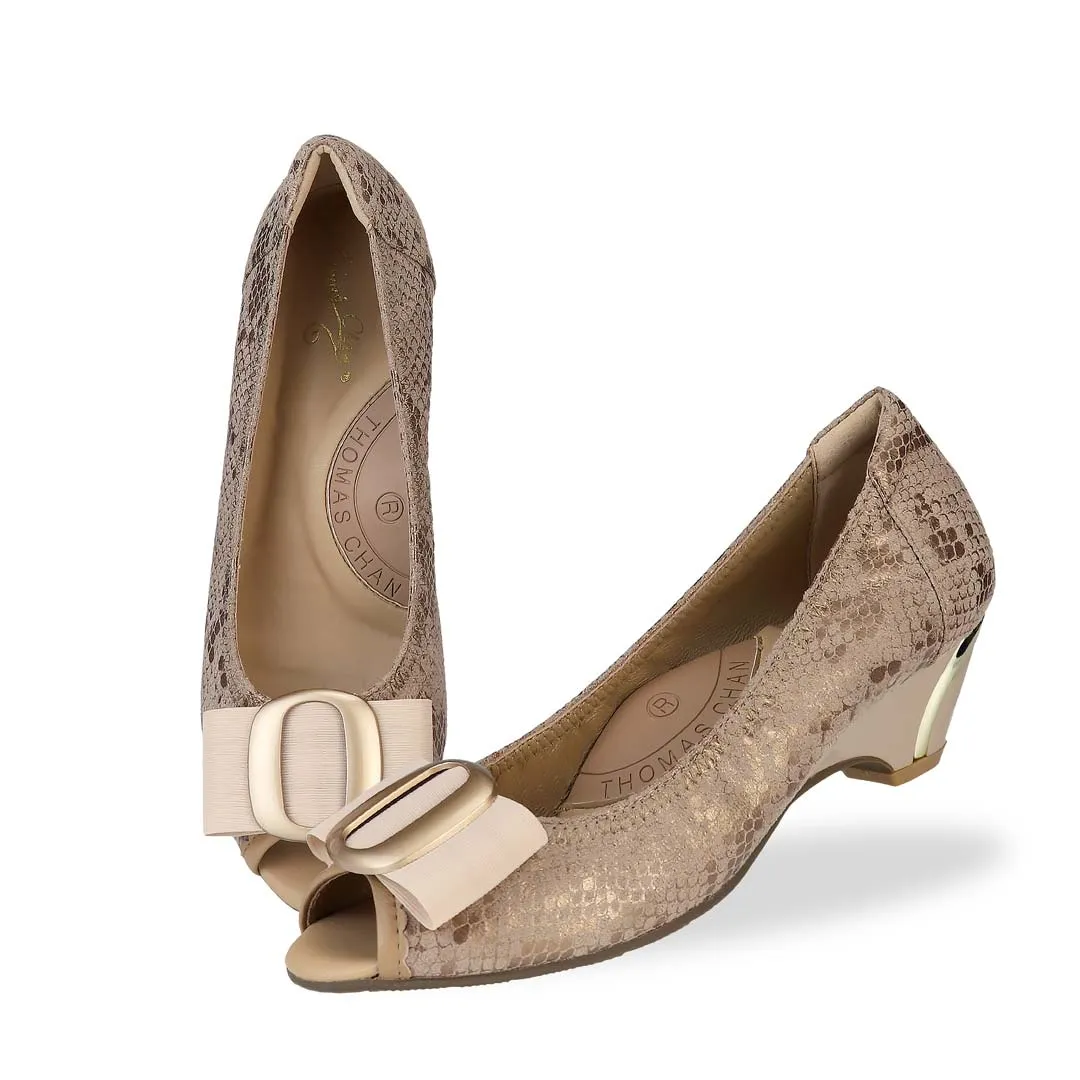 [EXTRA 20% off at cart] Vintage Print Arch-support Pumps with Ribbon Buckle [ODD SIZES LEFT]]