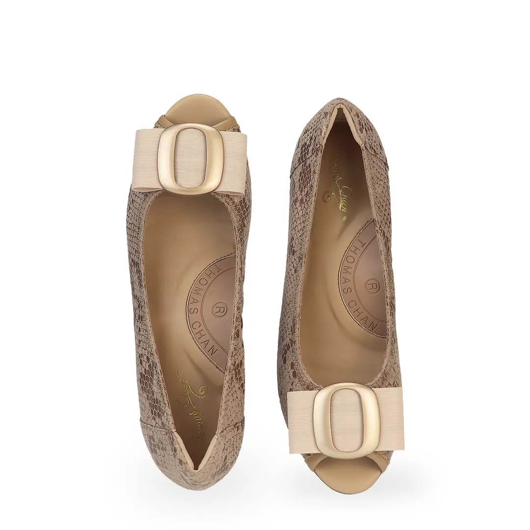 [EXTRA 20% off at cart] Vintage Print Arch-support Pumps with Ribbon Buckle [ODD SIZES LEFT]]
