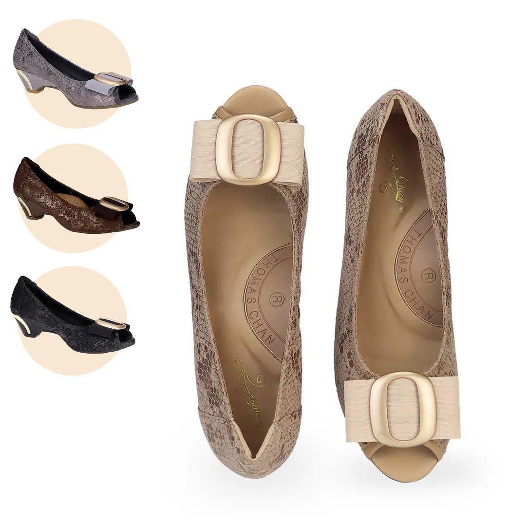 [EXTRA 20% off at cart] Vintage Print Arch-support Pumps with Ribbon Buckle [ODD SIZES LEFT]]