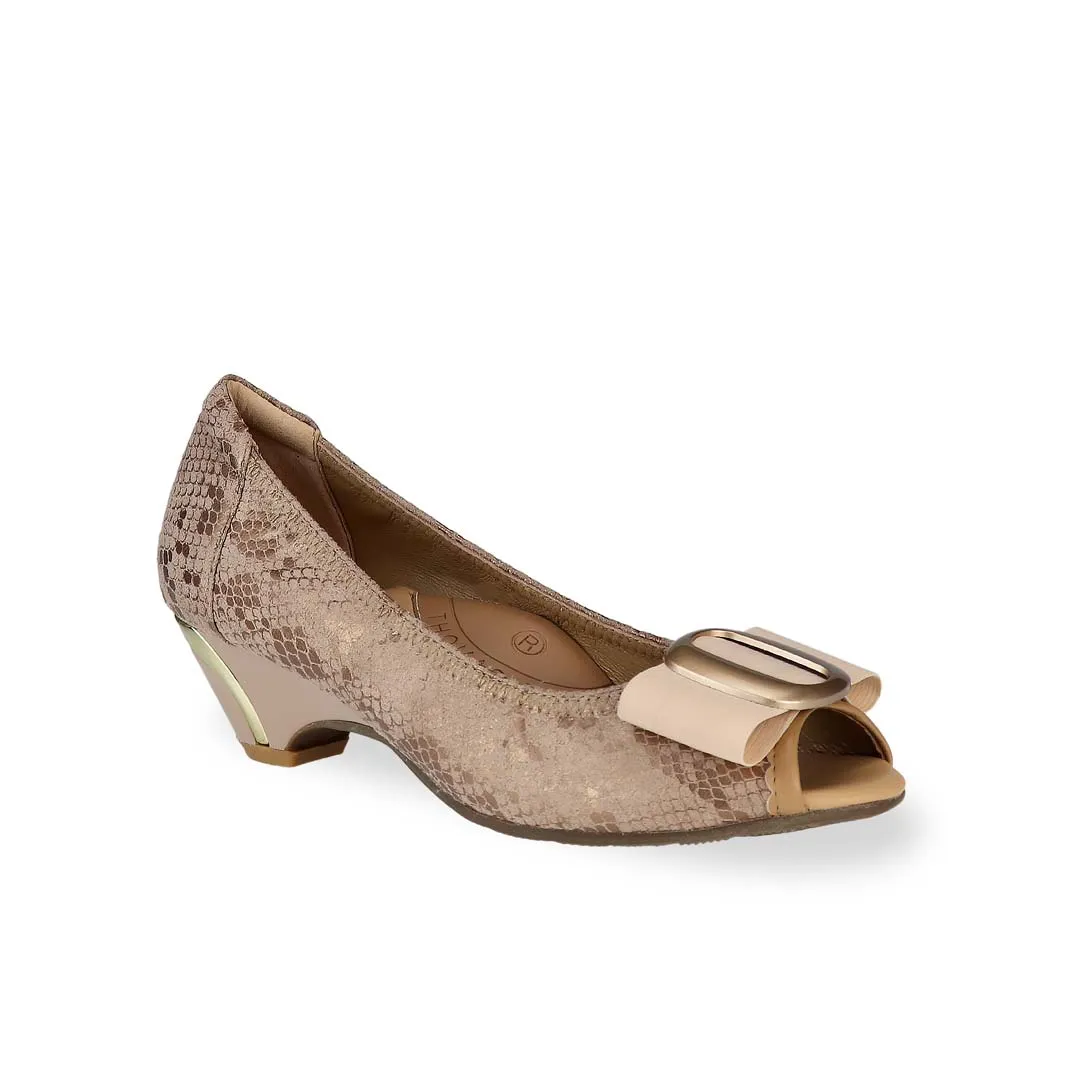 [EXTRA 20% off at cart] Vintage Print Arch-support Pumps with Ribbon Buckle [ODD SIZES LEFT]]