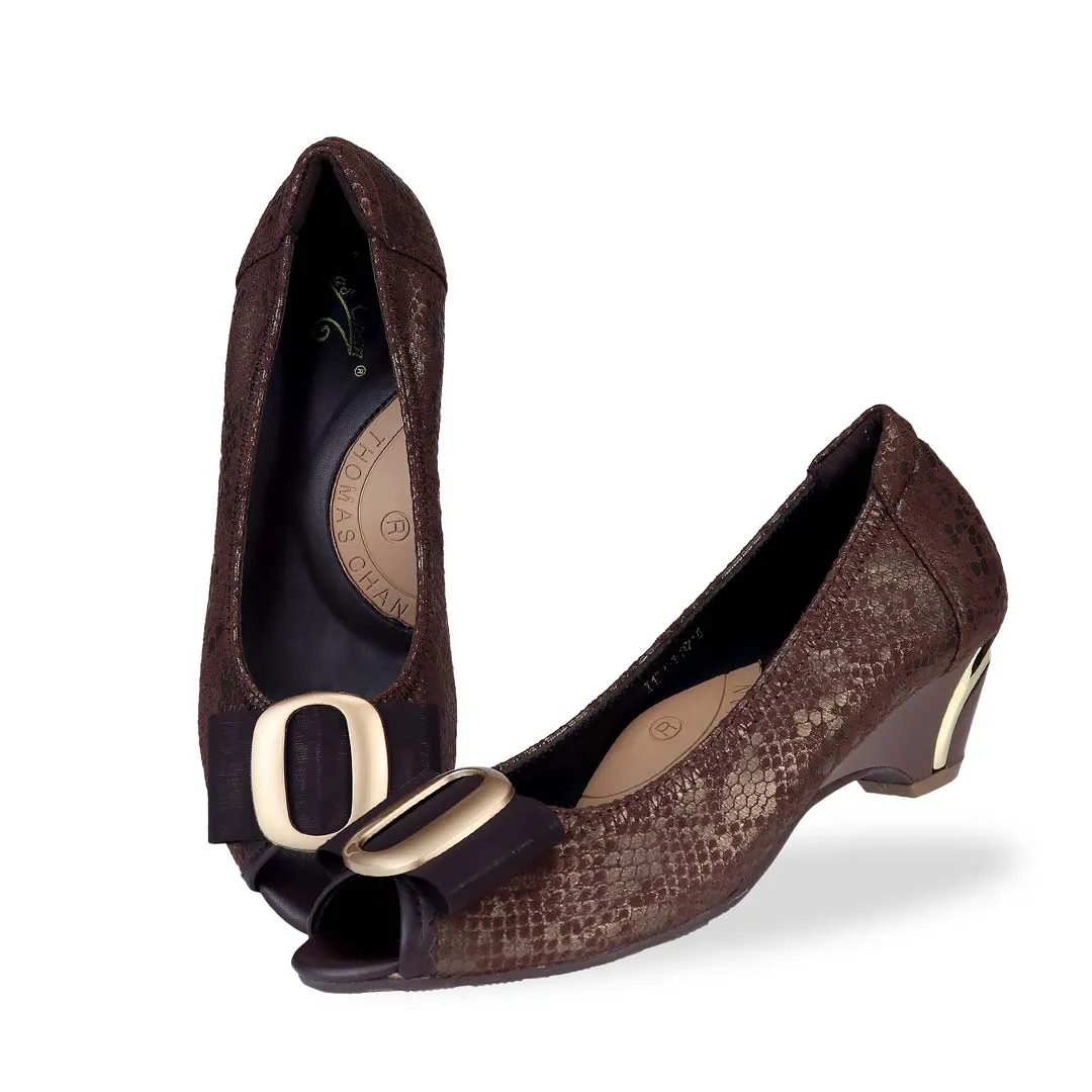 [EXTRA 20% off at cart] Vintage Print Arch-support Pumps with Ribbon Buckle [ODD SIZES LEFT]]