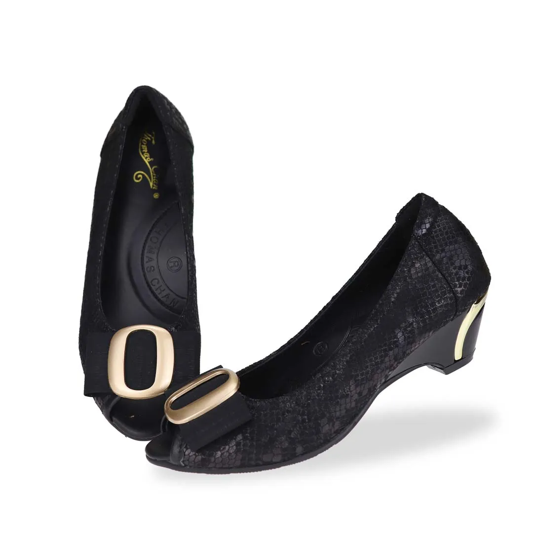 [EXTRA 20% off at cart] Vintage Print Arch-support Pumps with Ribbon Buckle [ODD SIZES LEFT]]