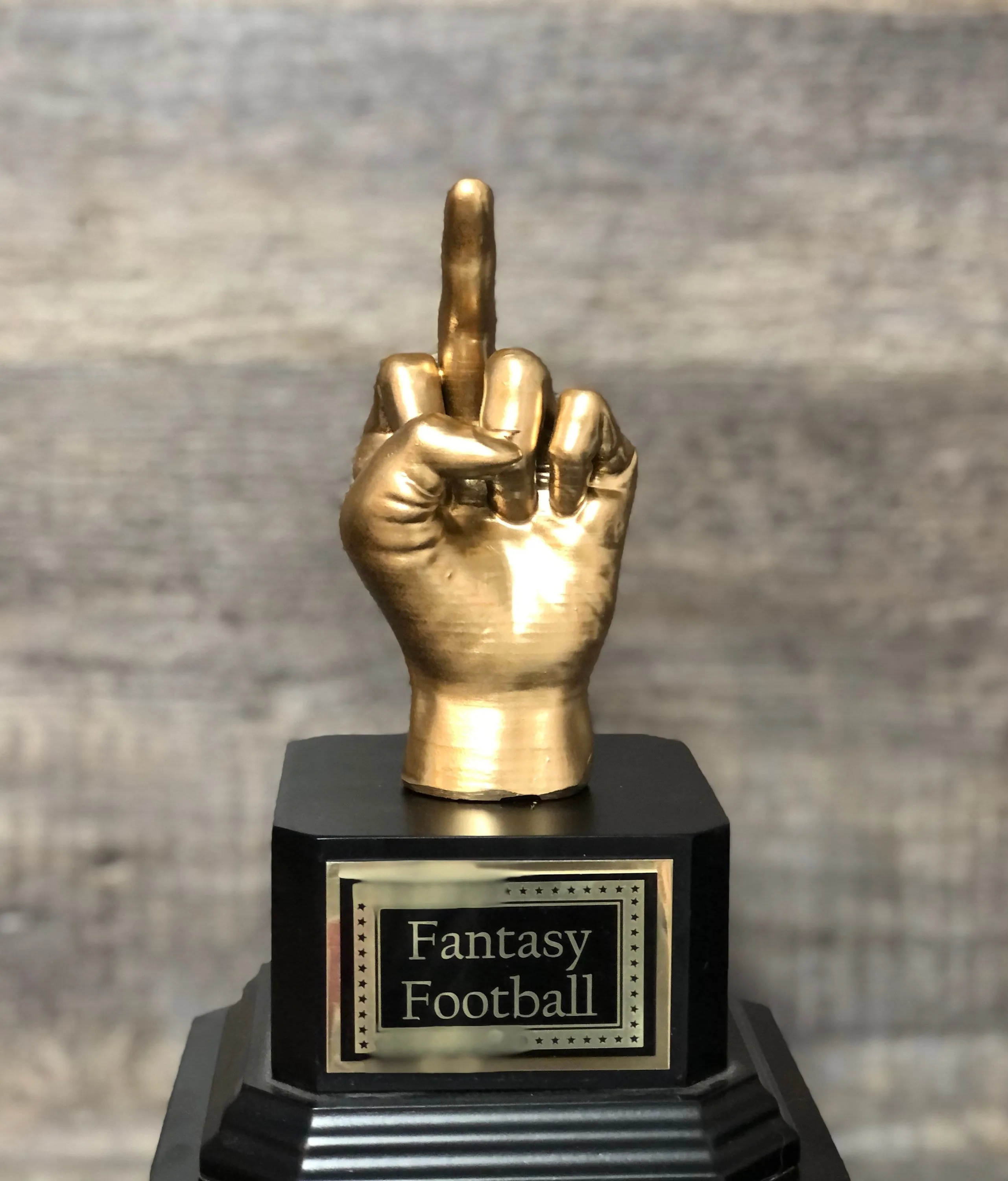 Fantasy Football Trophy Middle Finger FFL Perpetual Worst Stats Trophy Funny Gag Flipping You The Bird F*ck You One Finger Two Words Award