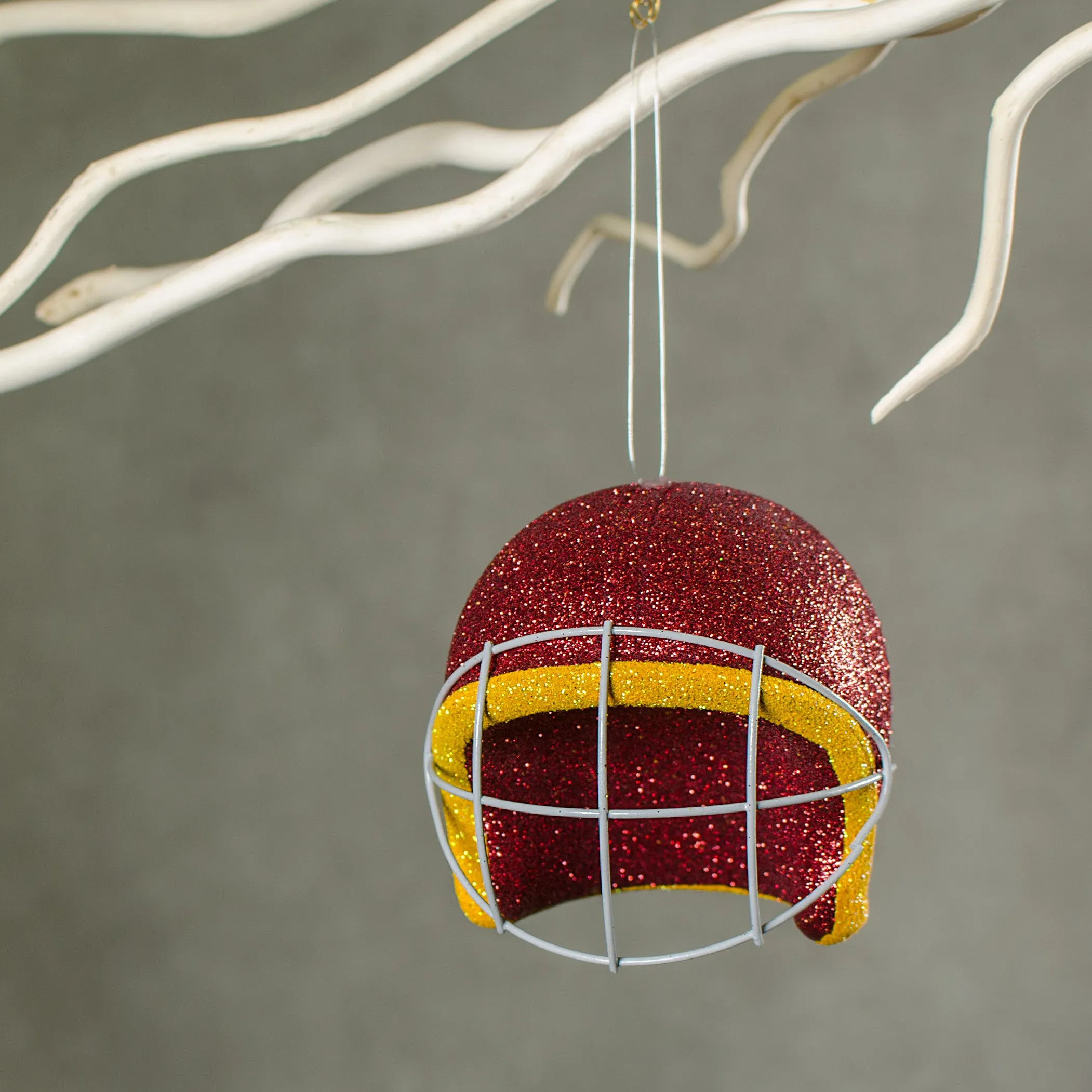 Football Helmet Ornament: Crimson Red & Yellow (4")