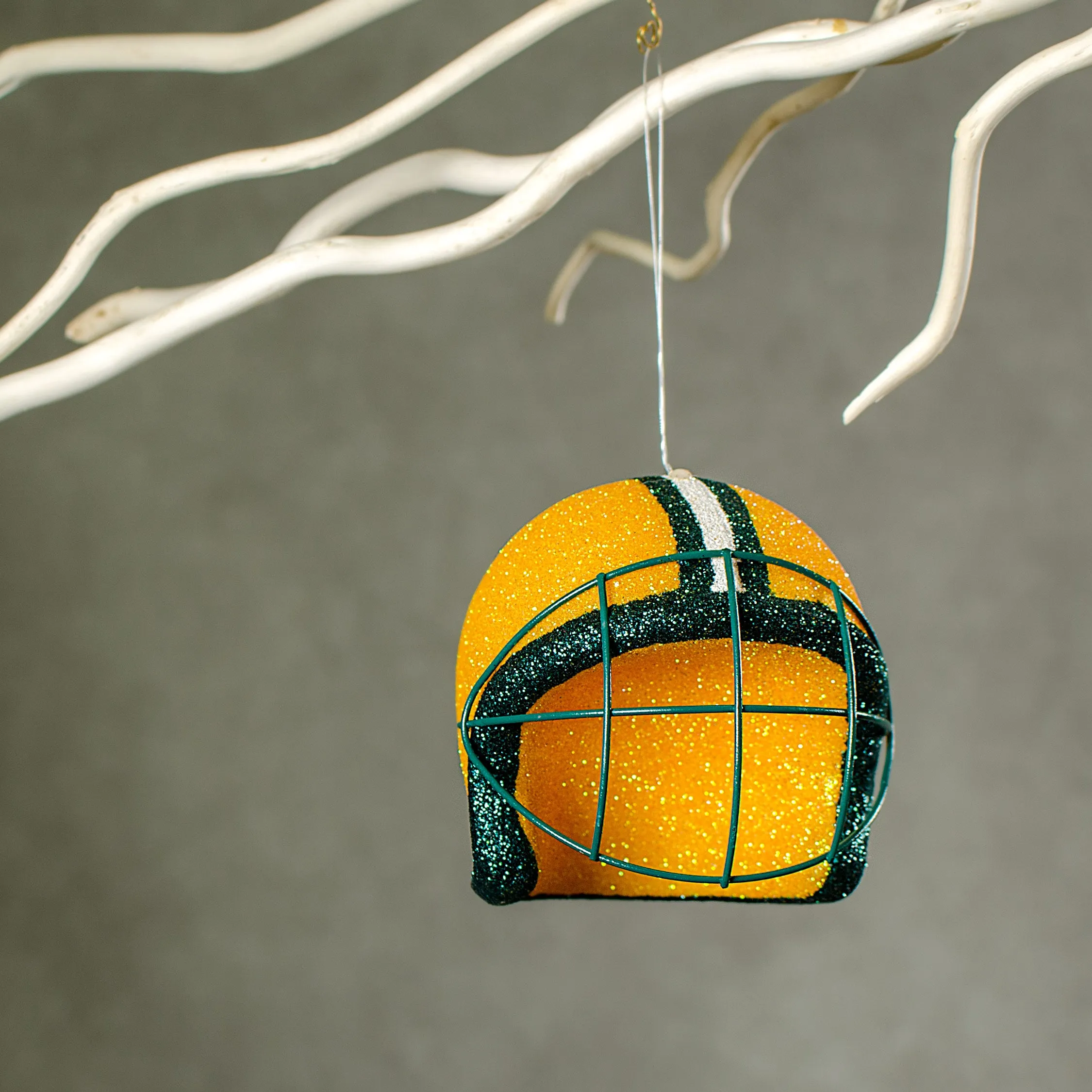 Football Helmet Ornament: Yellow, Green & White (4")