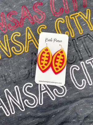 Kansas City Chiefs Red & Yellow Faux Leather Football Earrings