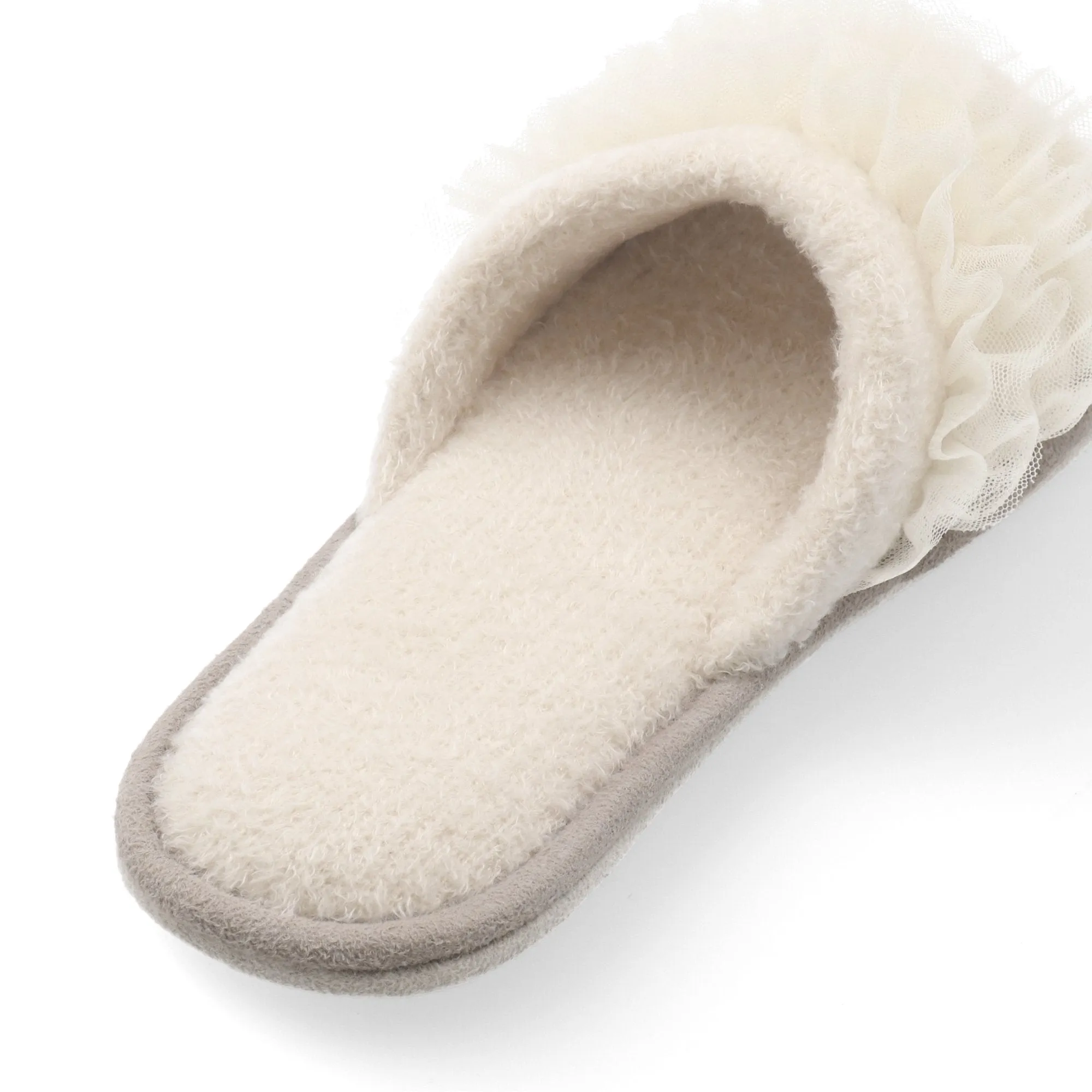 Knit Frill Room Shoes Ivory