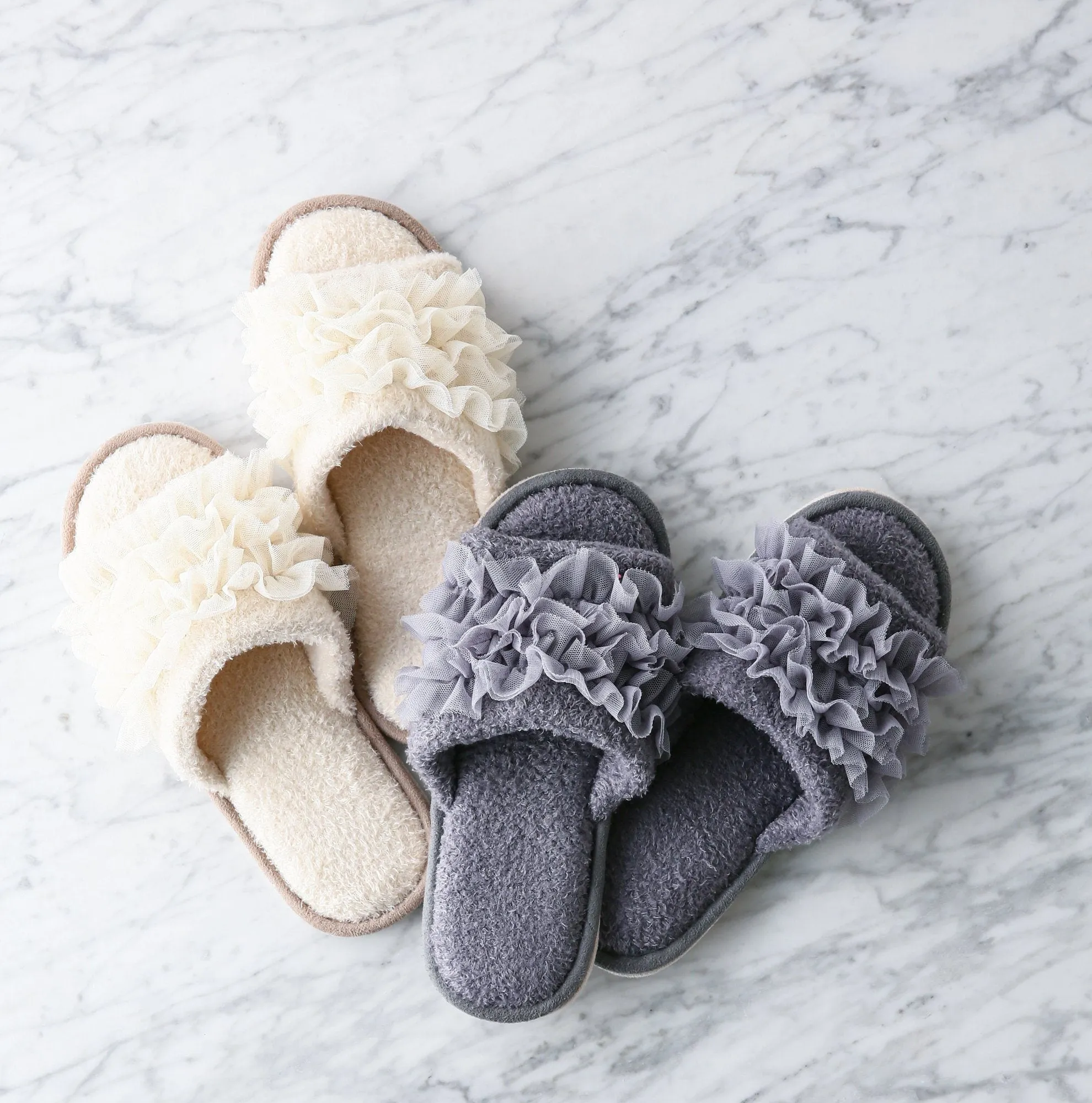 Knit Frill Room Shoes Ivory