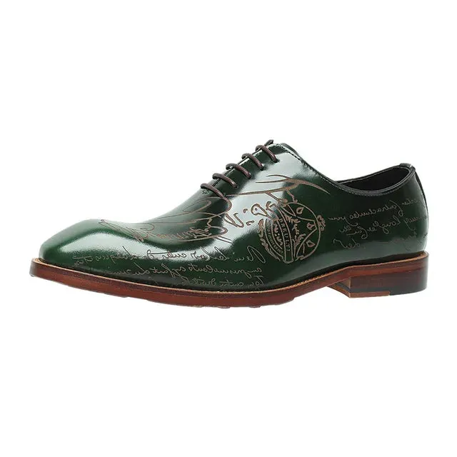 Letter Engraving Shiny Leather Shoes