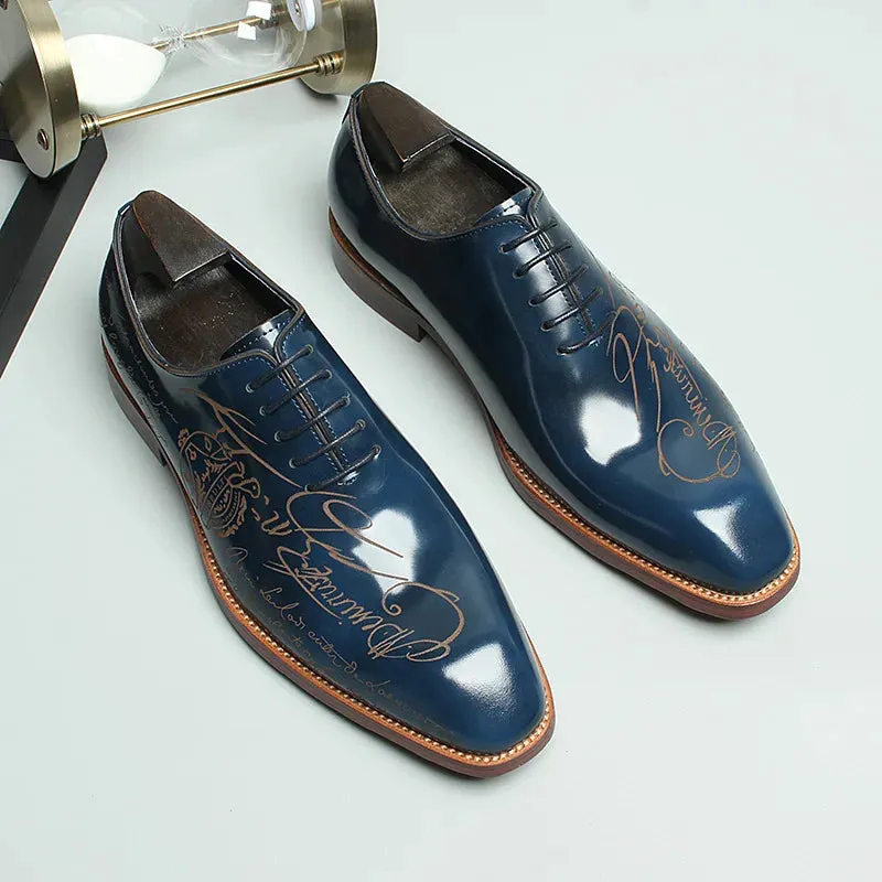 Letter Engraving Shiny Leather Shoes