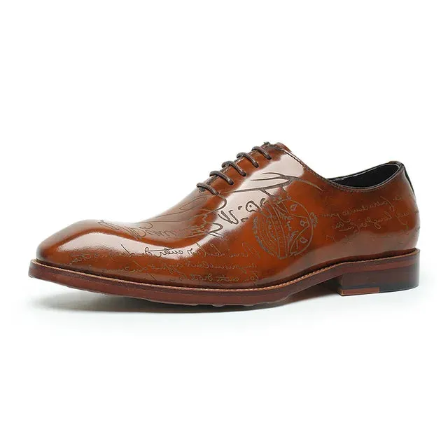 Letter Engraving Shiny Leather Shoes