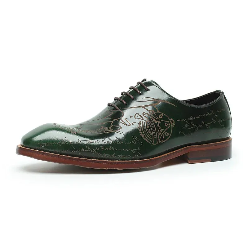 Letter Engraving Shiny Leather Shoes
