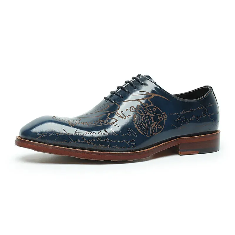 Letter Engraving Shiny Leather Shoes