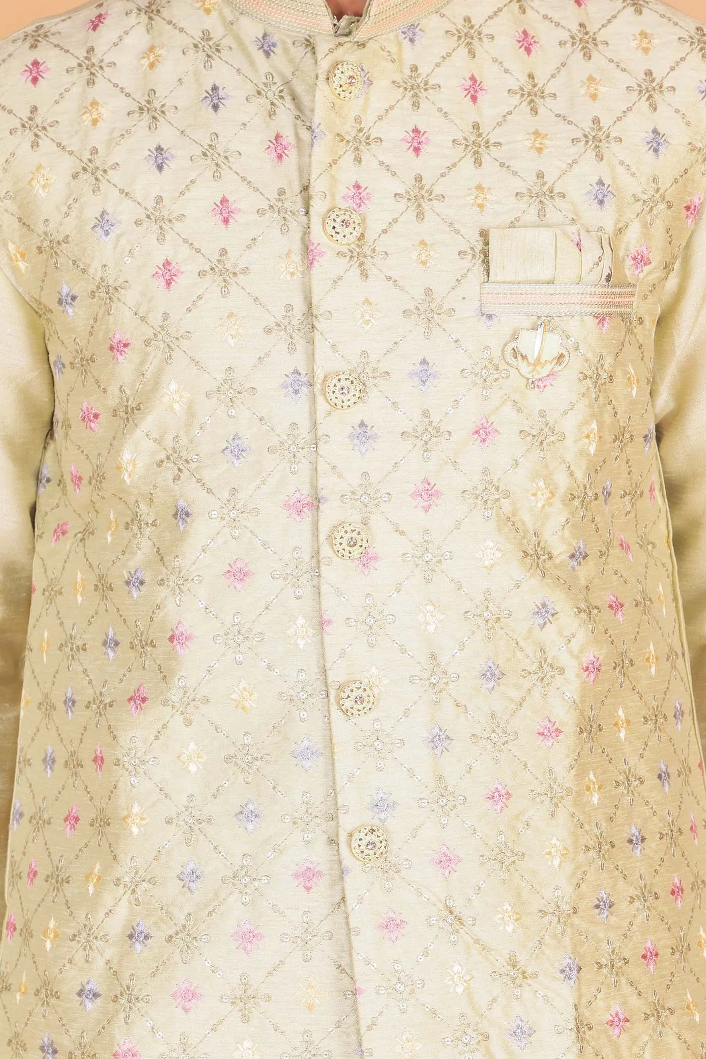 Mint Green Designer Raw silk waistcoat kurta suit