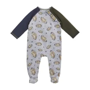 Mud Pie Kids Boys Raglan All-Over Football Print Grey 1 Pc Sleeper Set