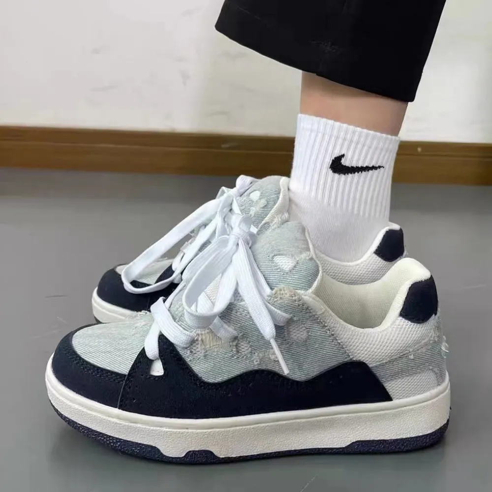 Street Denim Distressed Sneakers
