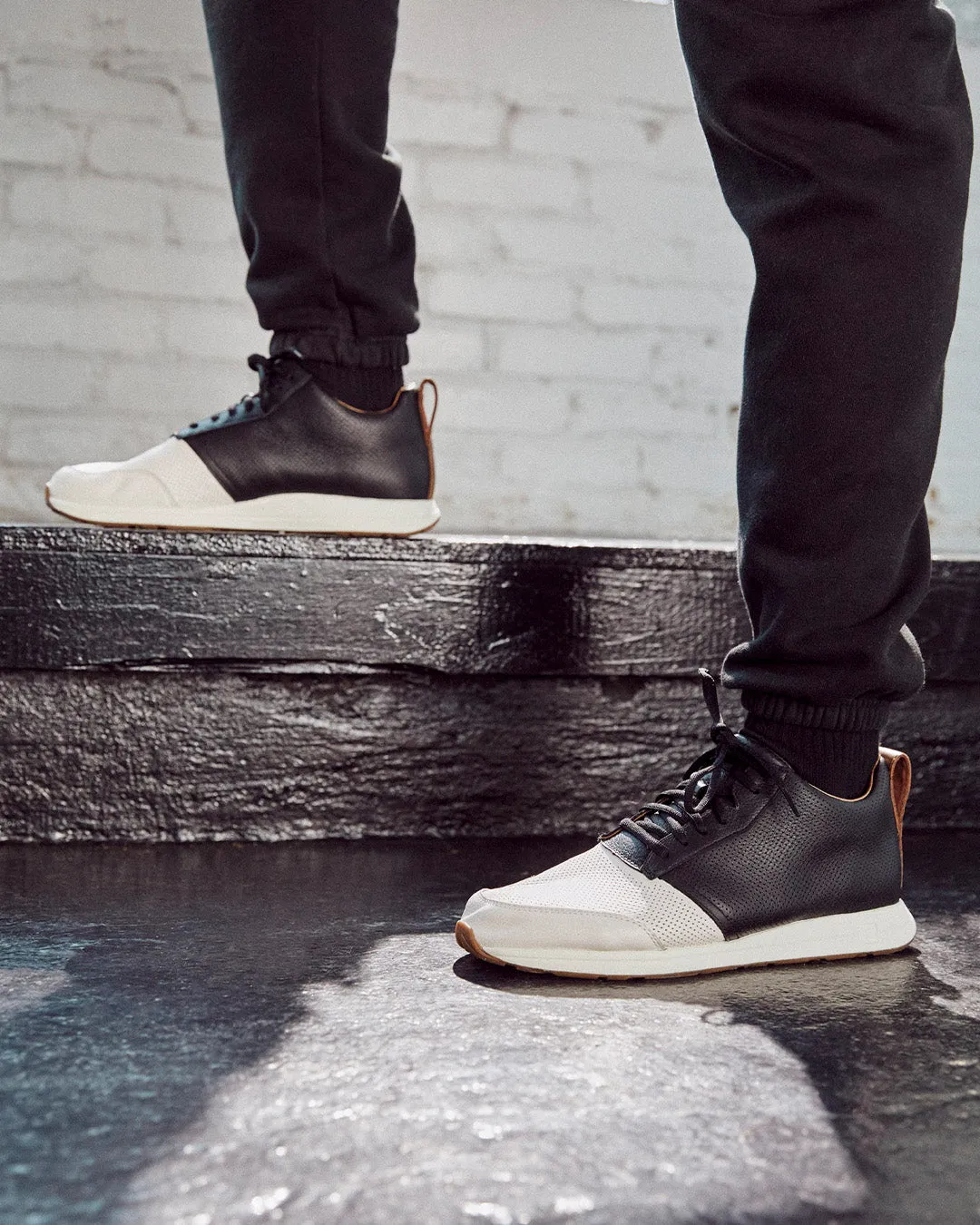 The Henry Mid Trainer / Leather / Black & White by YORK Athletics Mfg.