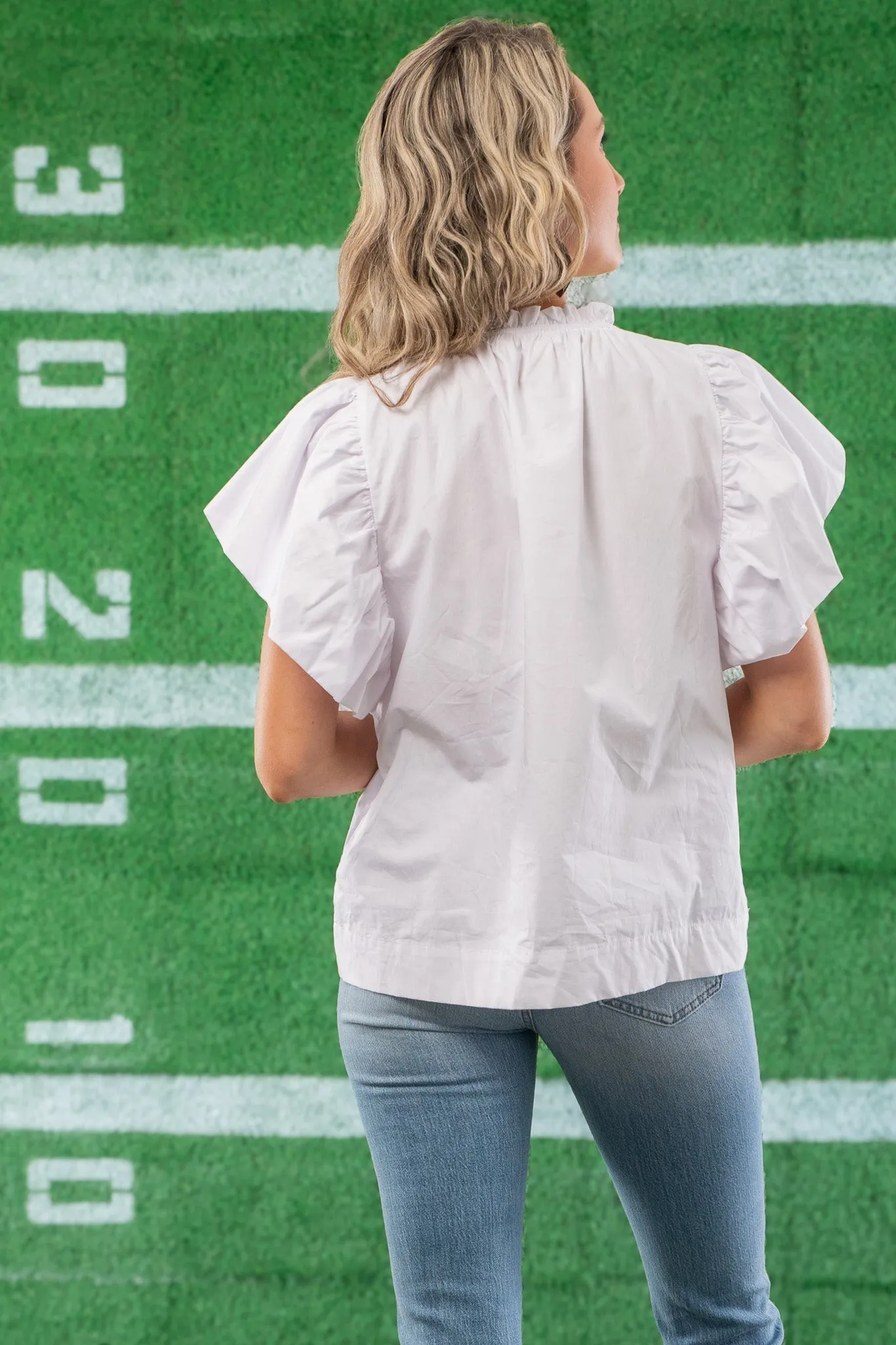 White Football Sequin Poplin Blouse