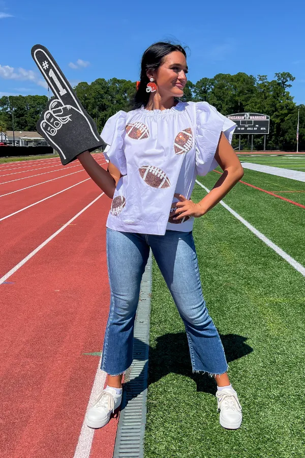 White Football Sequin Poplin Blouse